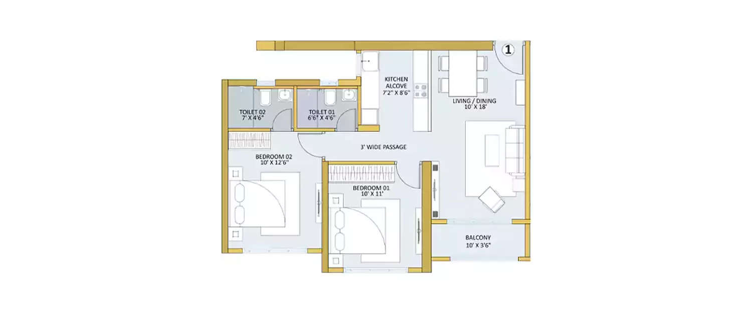 Floor plan for 2 BHK
