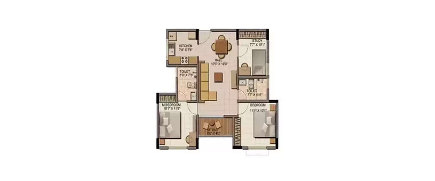 Floor plan for 2.5 BHK