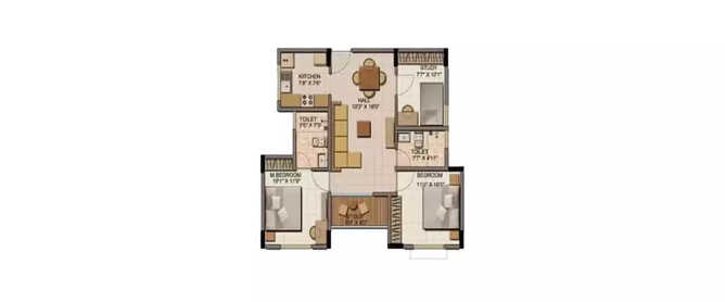 Shriram Codename Break Free Electronic City - Floor plan 2.5 BHK 1050 Sq.ft