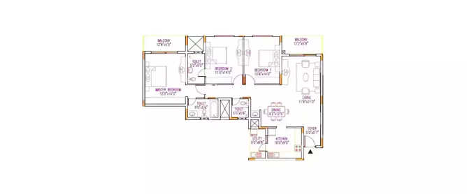 Shriram Sahaana Yelahanka - Floor plan 3 BHK 1781 Sq.ft