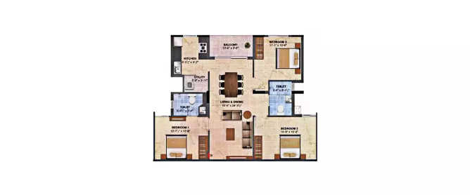Radiance Sapphire Sholinganallur - Floor plan 3 BHK 1347 Sq.ft