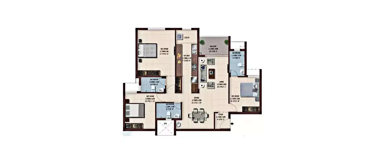 Floor plan for 3 BHK
