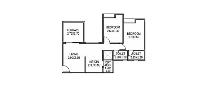 Paranjape Schemes Happiness Hub Varve Khed Shivapur - Floor plan 2 BHK 832 Sq.ft