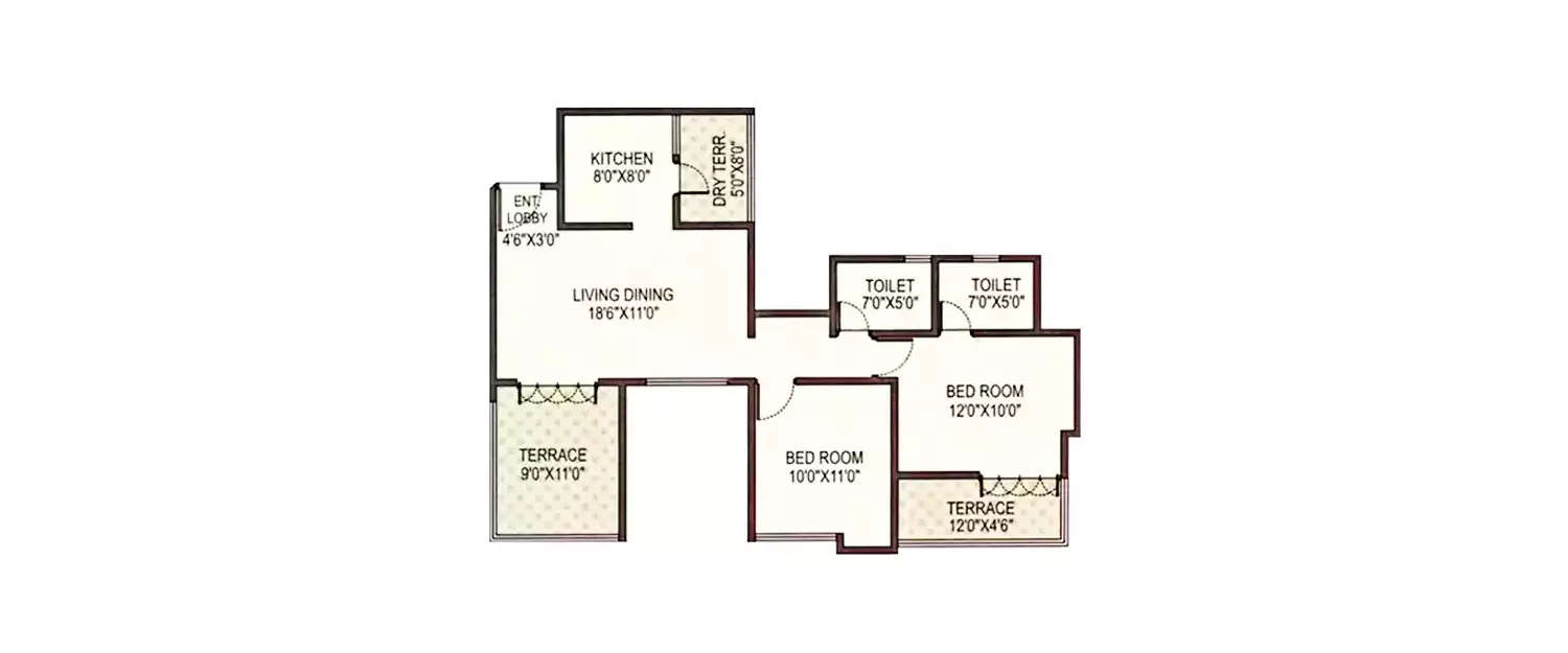 Floor plan for 2 BHK