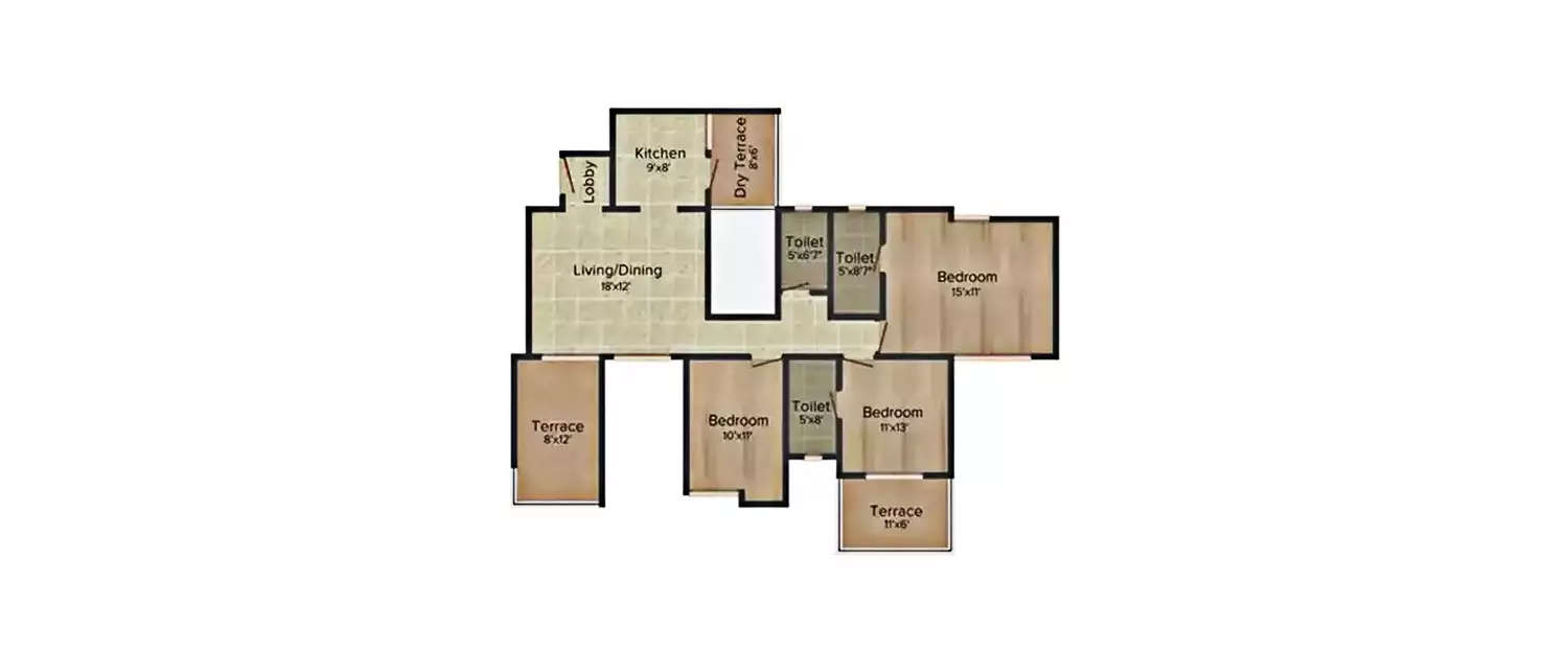 Floor plan for 3 BHK