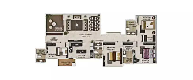 Paranjape Schemes Sky One Shivajinagar - Floor plan 4 BHK 1675 Sq.ft