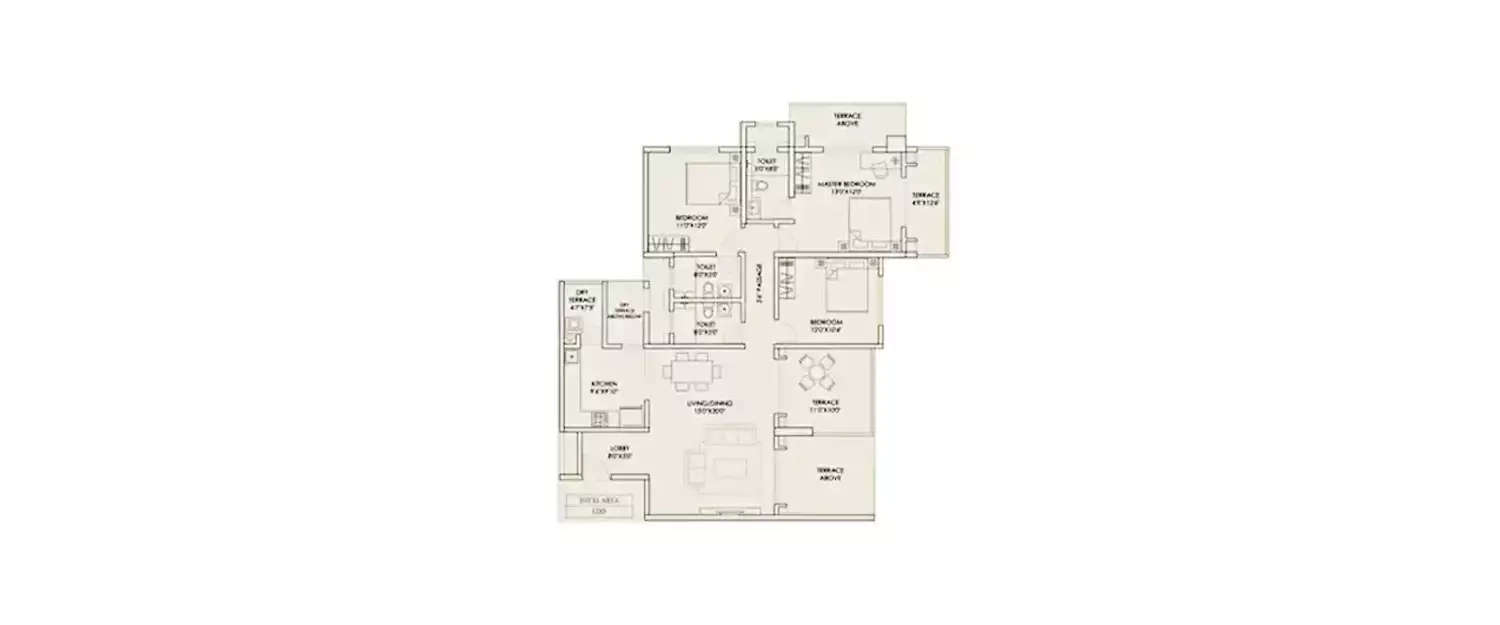 Floor plan for 3 BHK