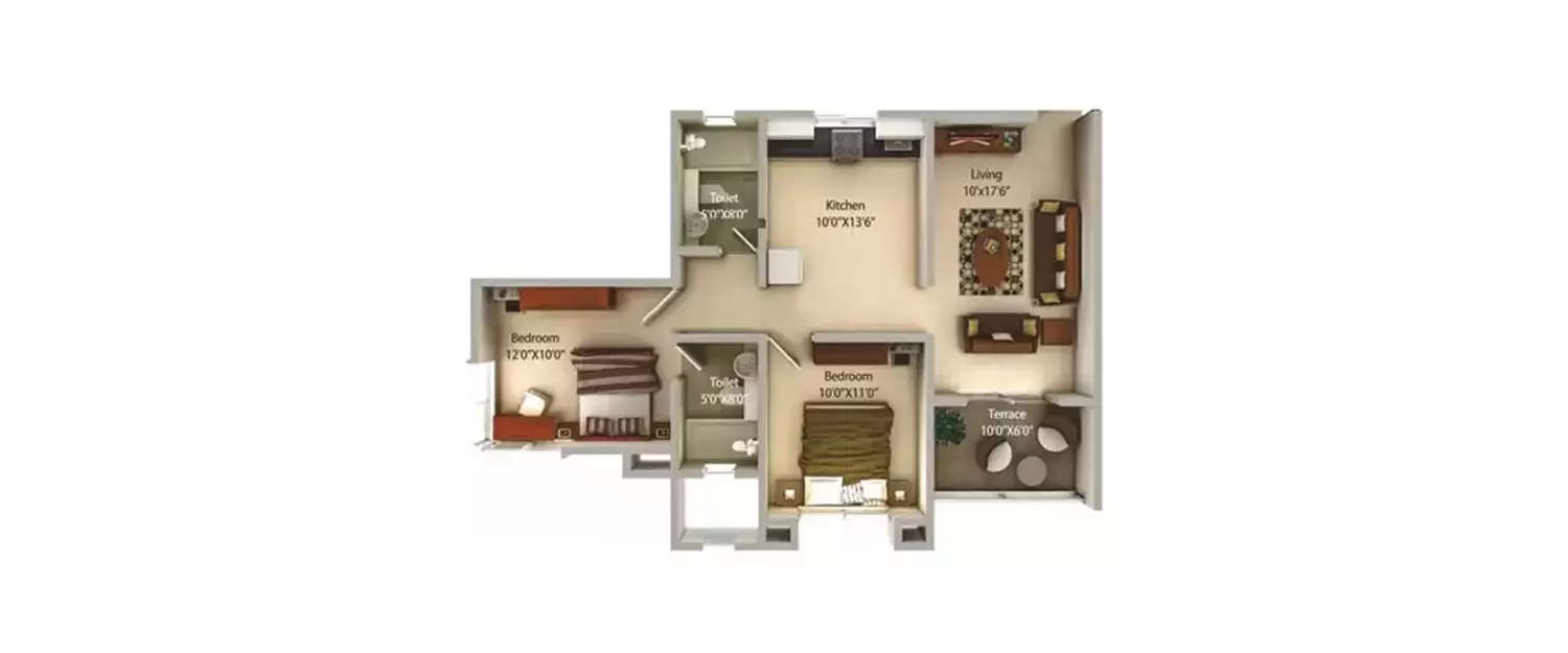 Floor plan for 2 BHK