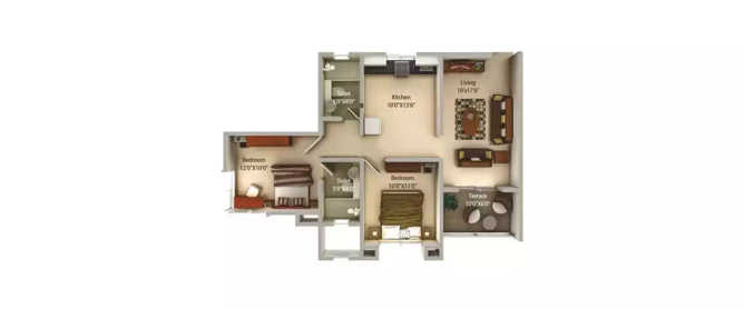 Kolte Patil Umang Pride Wagholi - Floor plan 2 BHK 1010 Sq.ft
