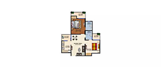 Ajnara Panorama Sector 22A - Floor plan 2 BHK 995 Sq.ft