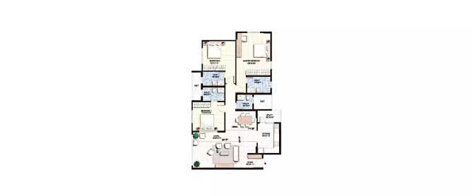 Purva Sunflower Binny Pete - Floor plan 3 BHK 1795 Sq.ft