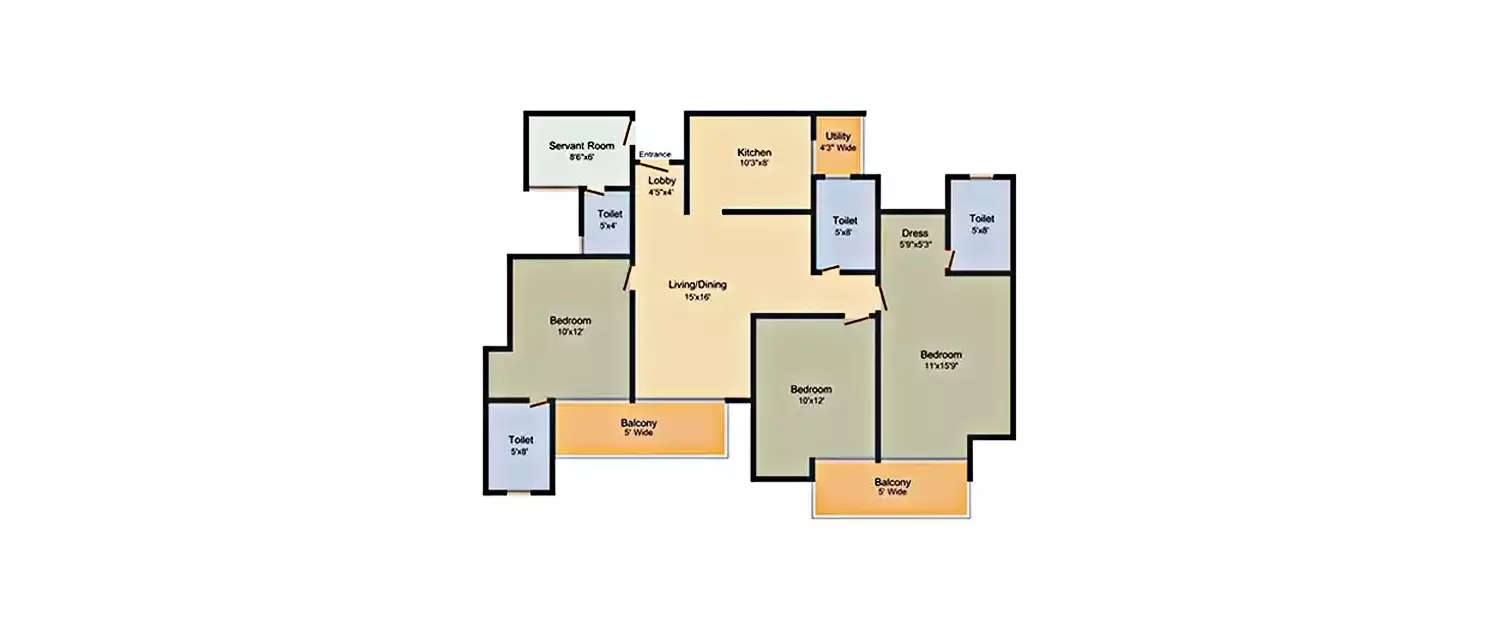Floor plan for 3 BHK