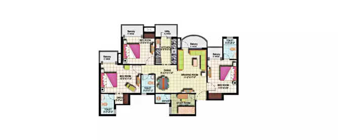 Amrapali Silicon City Sector 76 - Floor plan 3.5 BHK 1835 Sq.ft