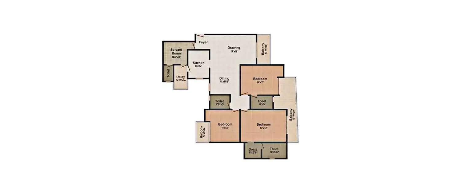 Floor plan for 3 BHK