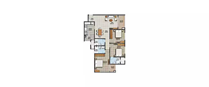 Purva The Waves Bileshivale - Floor plan 3 BHK 1630 Sq.ft