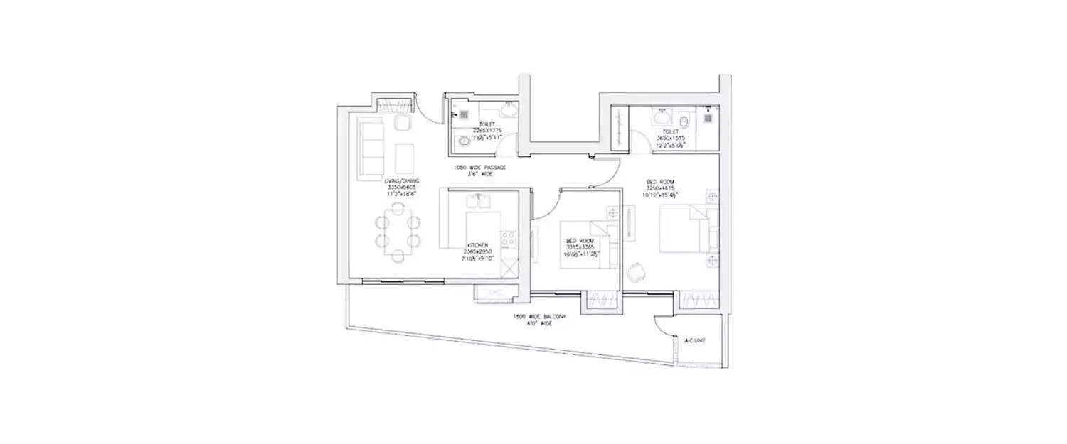 Floor plan for 2 BHK