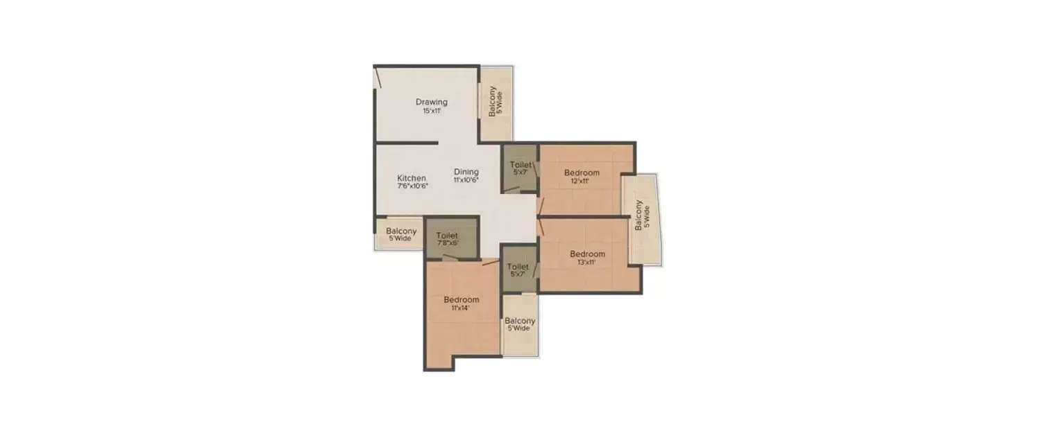 Floor plan for 3 BHK