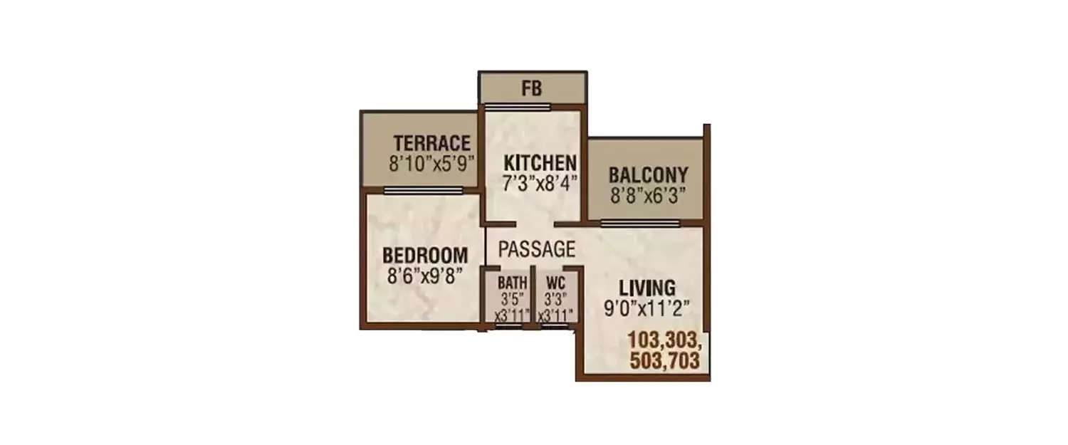 Floor plan for 1 BHK