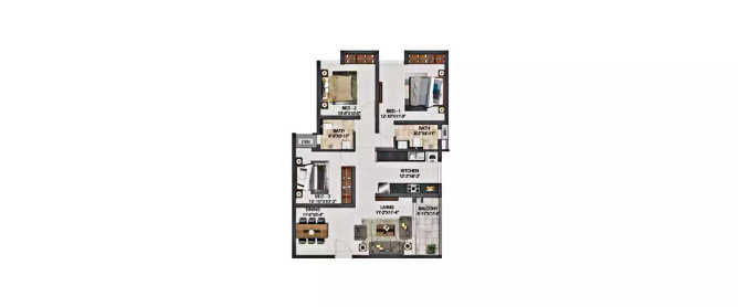 Casagrand Boulevard Yelahanka - Floor plan 3 BHK 932 Sq.ft