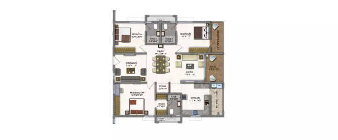 A2A Homeland Balanagar - Floor plan 3 BHK 2155 Sq.ft