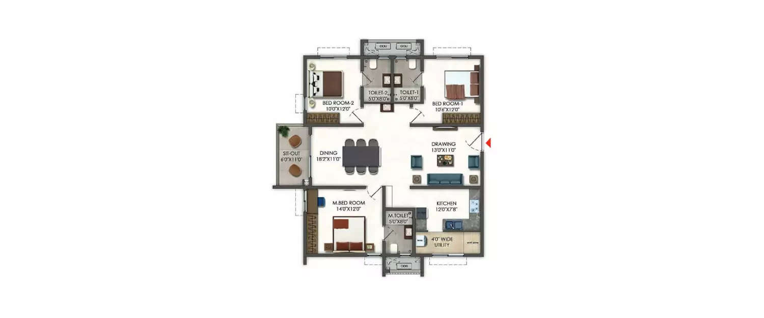 Floor plan for 3 BHK