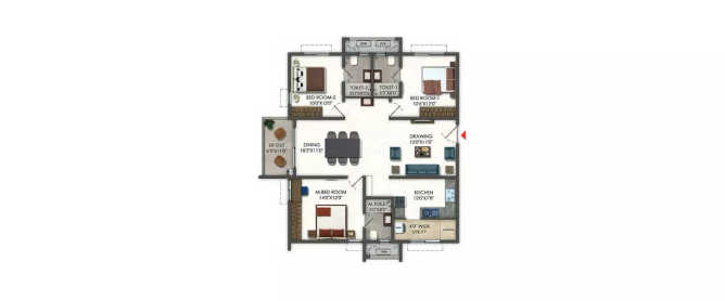 Ramky One Odyssey Kokapet - Floor plan 3 BHK 1750 Sq.ft