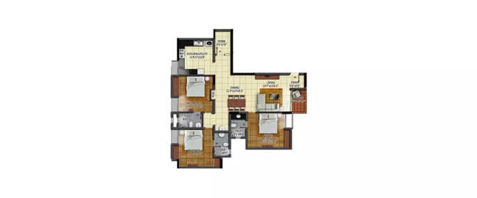 Radiance Mandarin Oggiyamduraipakkam - Floor plan 3 BHK 1296 Sq.ft