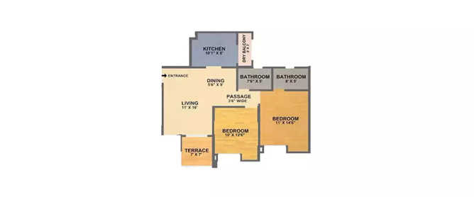 Nyati Eternity Undri - Floor plan 2 BHK 1017 Sq.ft