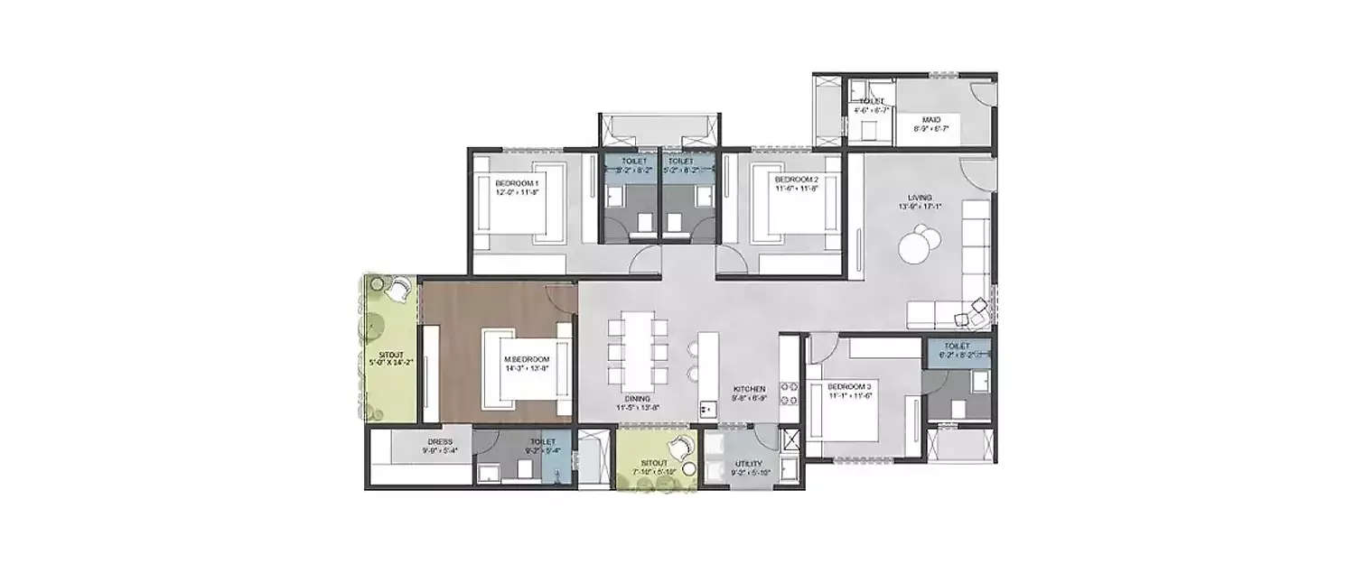 Floor plan for 4 BHK