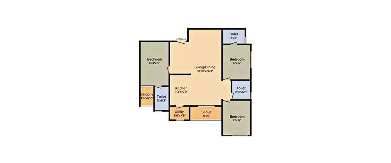 Floor plan for 3 BHK
