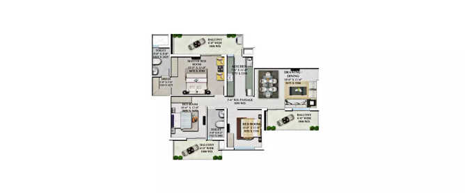 Supertech Montana View Sector 2 Gurgaon - Floor plan 3 BHK 1685 Sq.ft