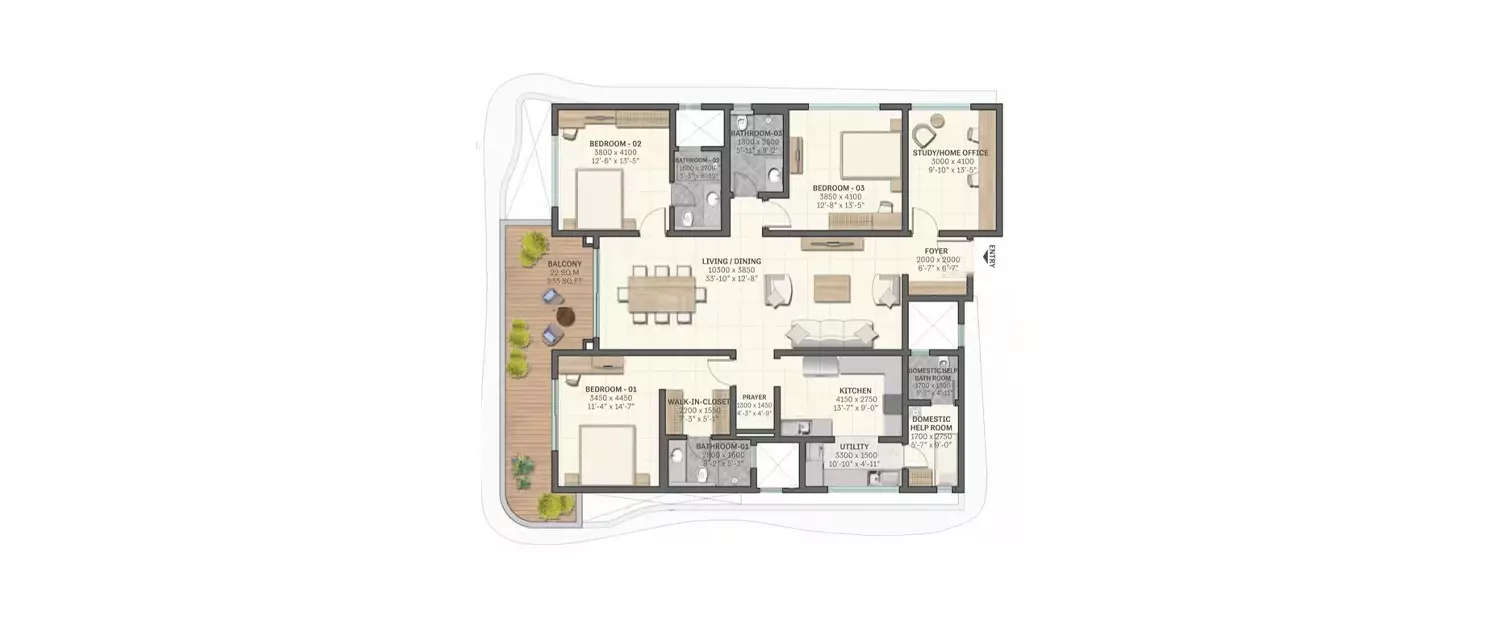 Floor plan for 3.5 BHK