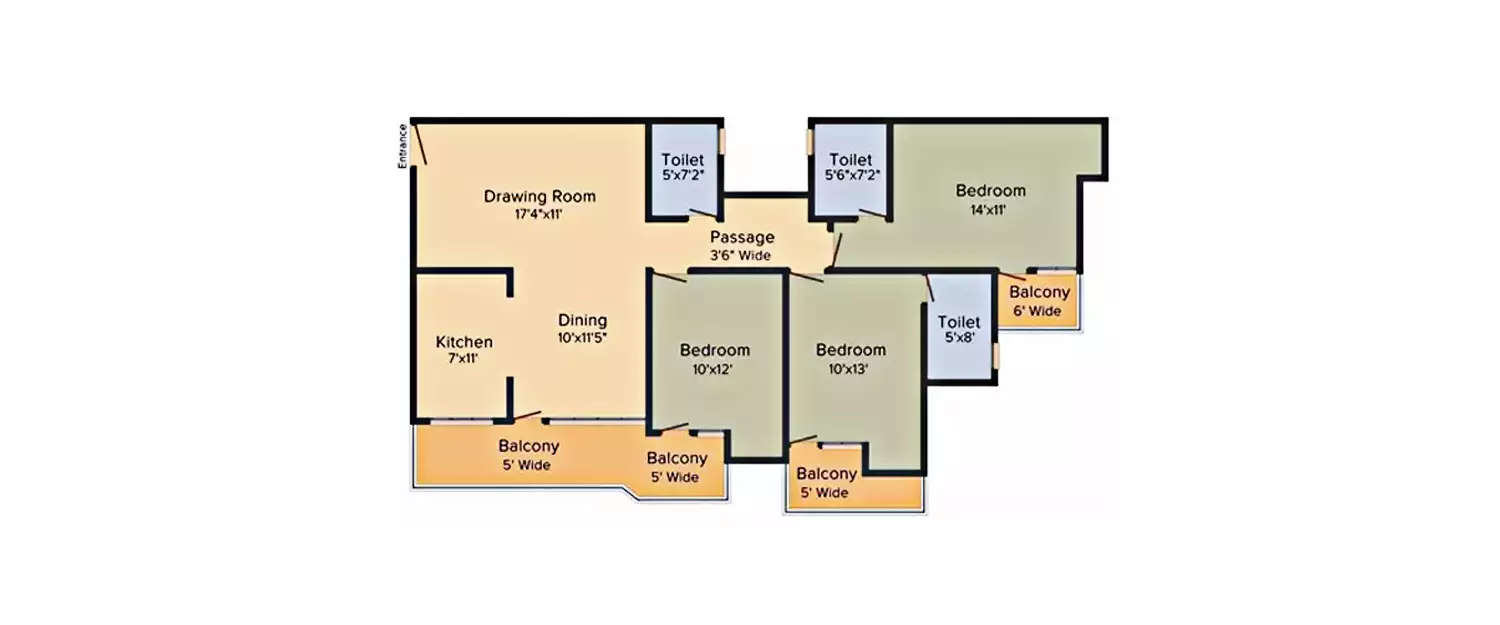 Floor plan for 3 BHK