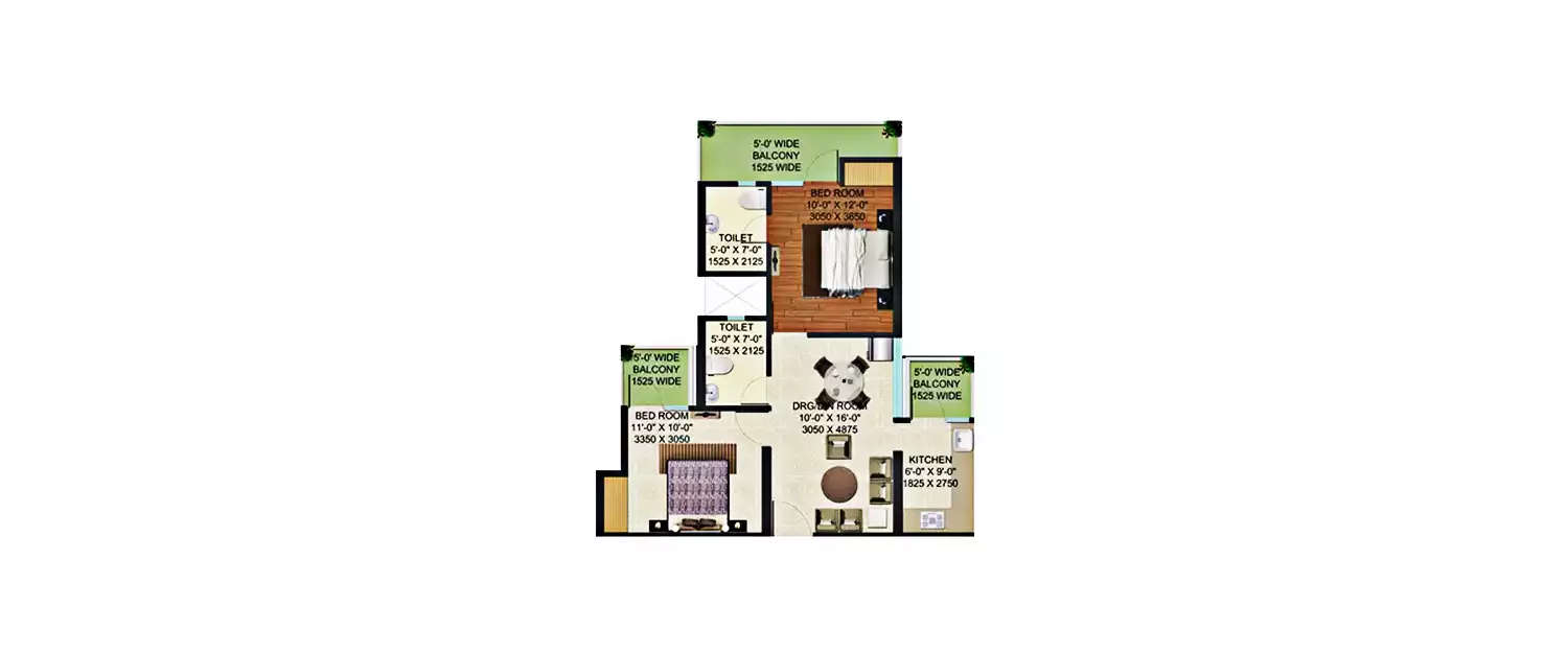 Floor plan for 2 BHK