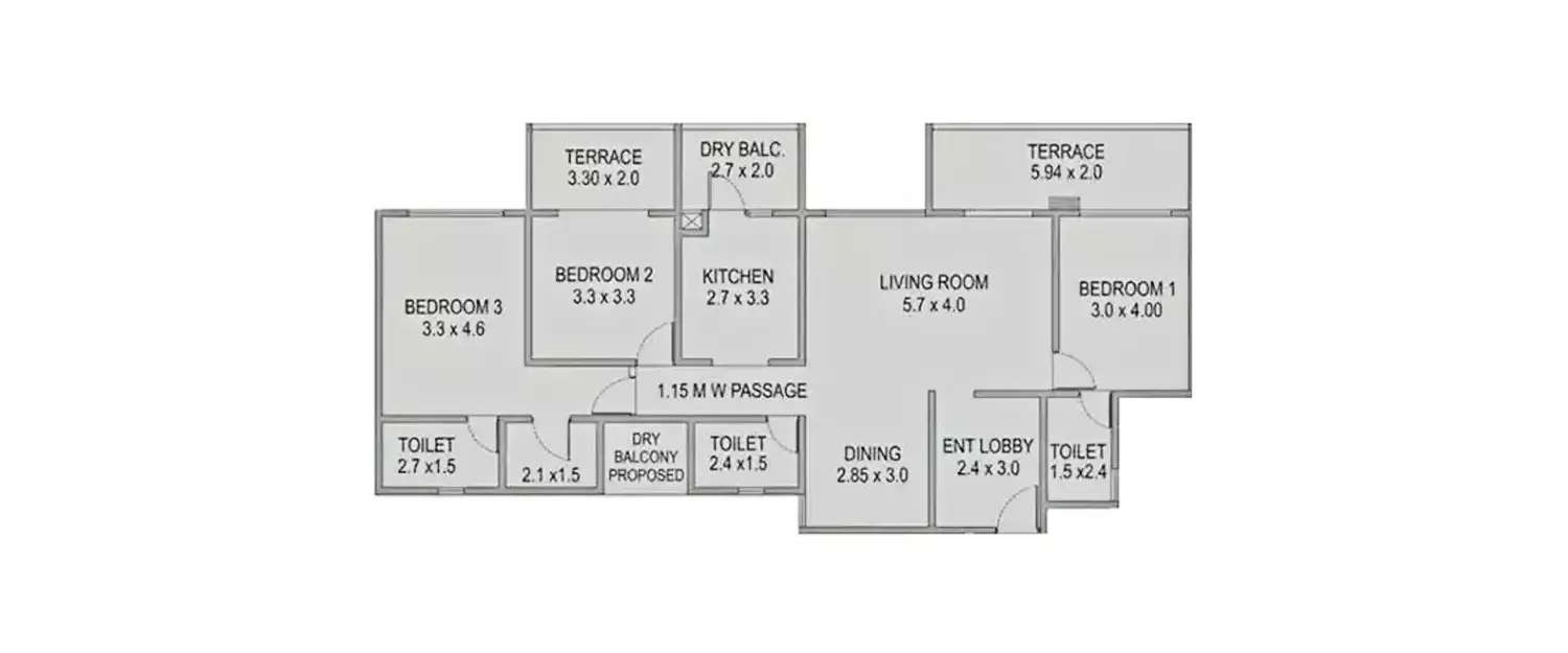 Floor plan for 3 BHK