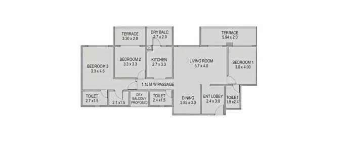 Kolte Patil Heights To Kothrud Baug Karve Nagar - Floor plan 3 BHK 1234 Sq.ft