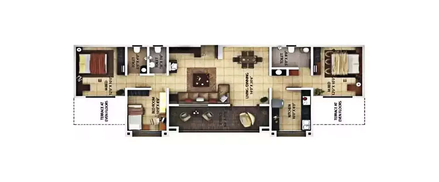 Floor plan for 3 BHK