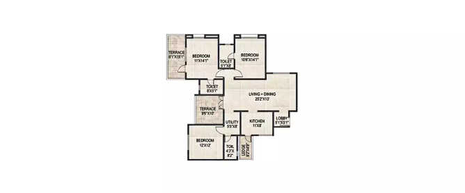 Paranjape Schemes Saptagiri Baner - Floor plan 3 BHK 1687 Sq.ft