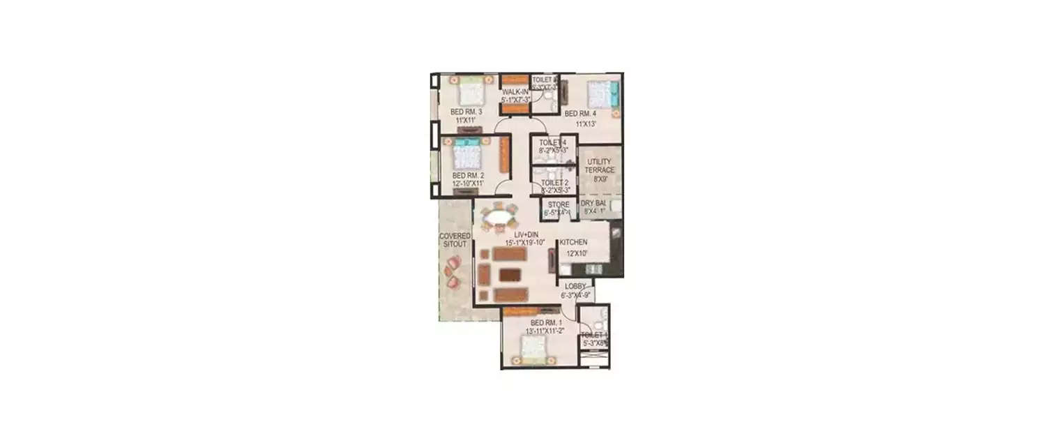 Floor plan for 4 BHK