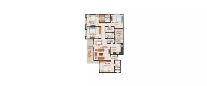 Paranjape Schemes The Highlands Bhugaon - Floor plan 4 BHK 1320 Sq.ft
