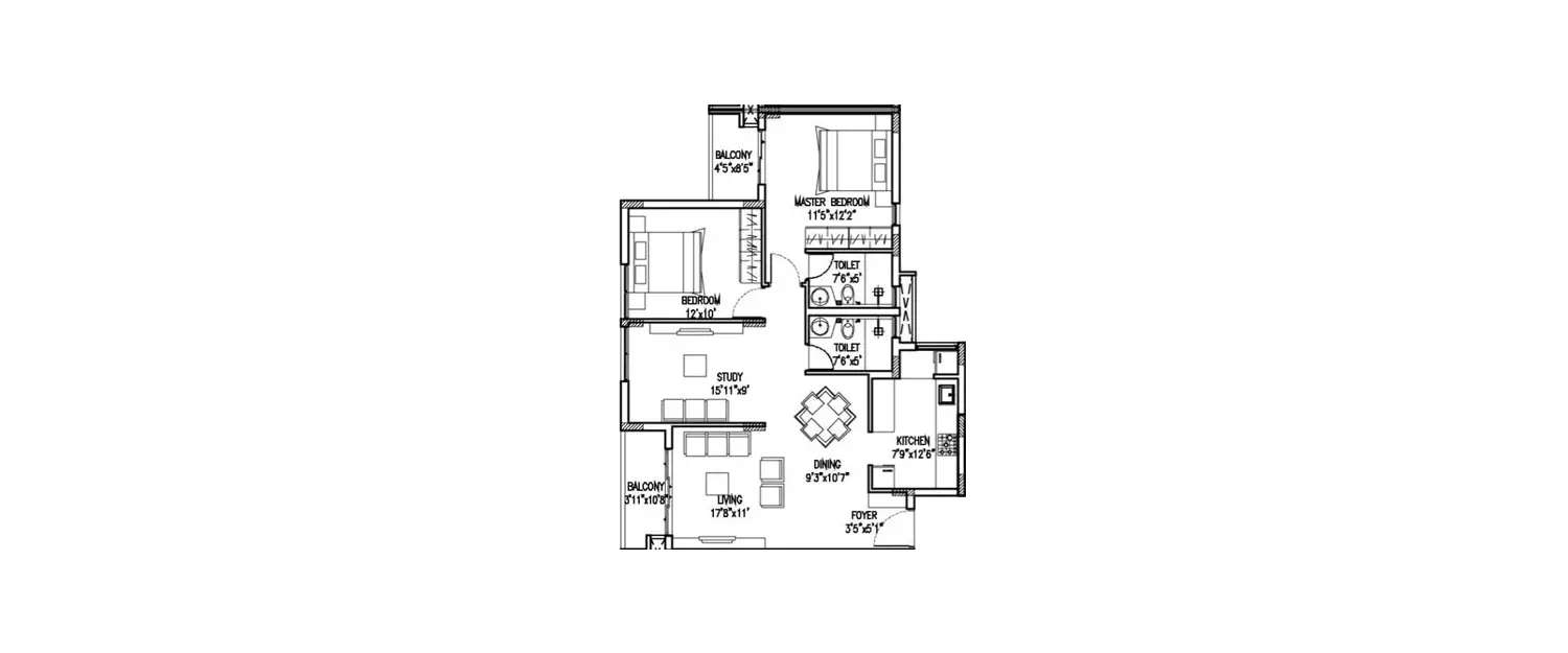 Floor plan for 2.5 BHK