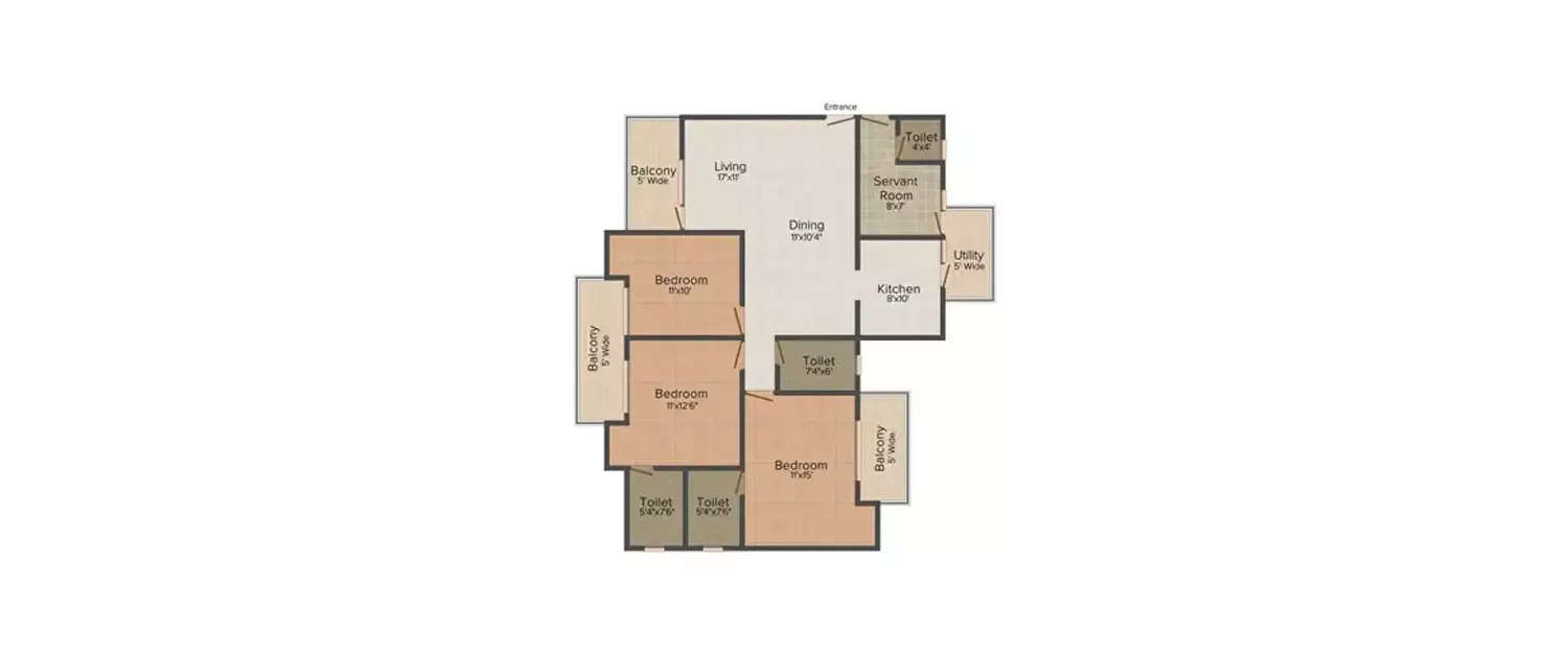 Floor plan for 3 BHK