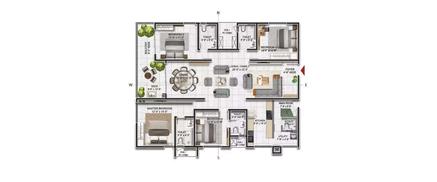 Floor plan for 4 BHK