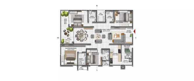 Prestige Beverly Hills Kokapet - Floor plan 4 BHK 1749 Sq.ft