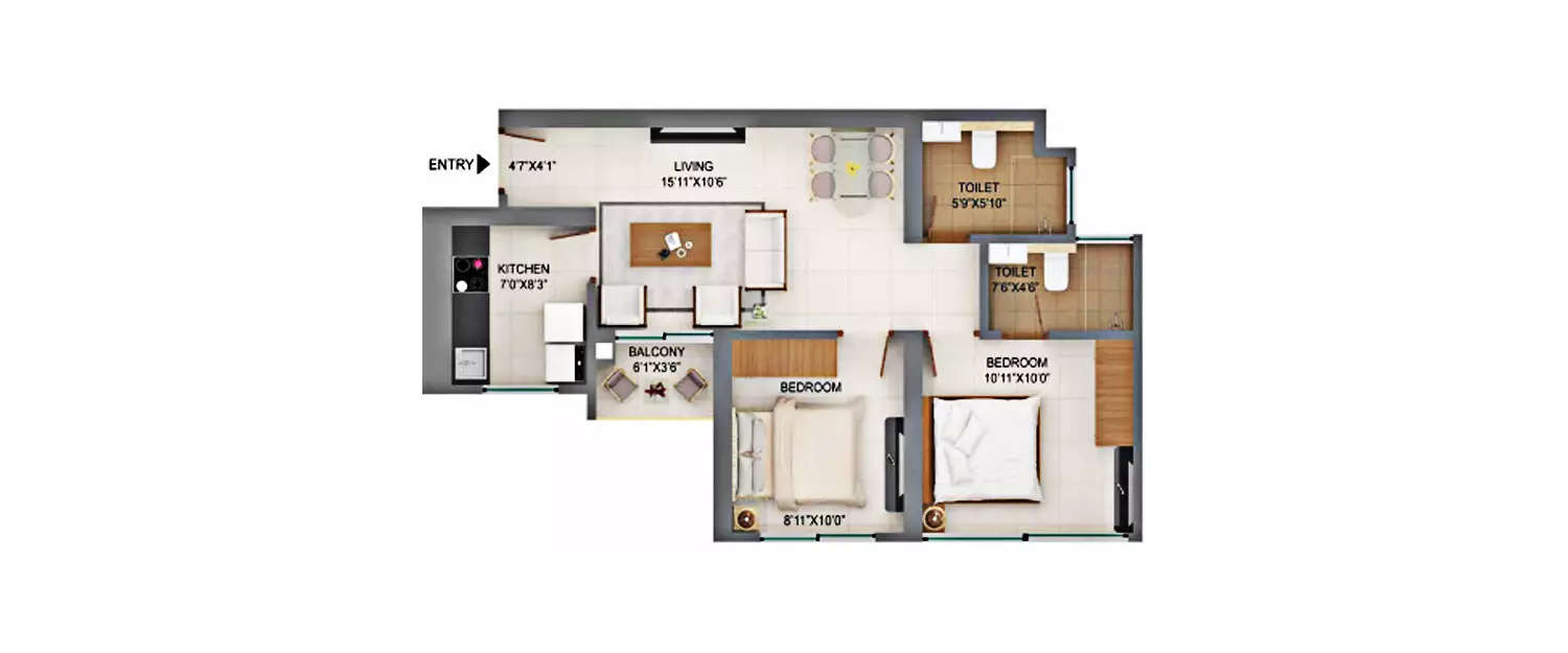 Floor plan for 2 BHK