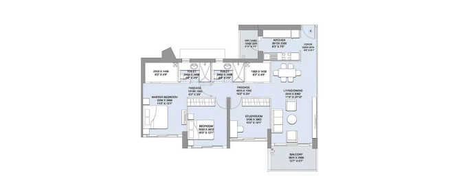 Purva Midtown Dooravani Nagar - Floor plan 3 BHK 1570 Sq.ft