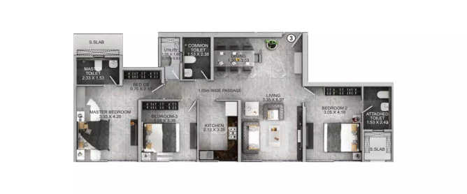 The Exclusif Selection Wadala - Floor plan 3 BHK 1040 Sq.ft