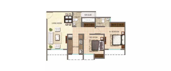 Vihang Vermont Ghodbunder Road - Floor plan 2 BHK 560 Sq.ft