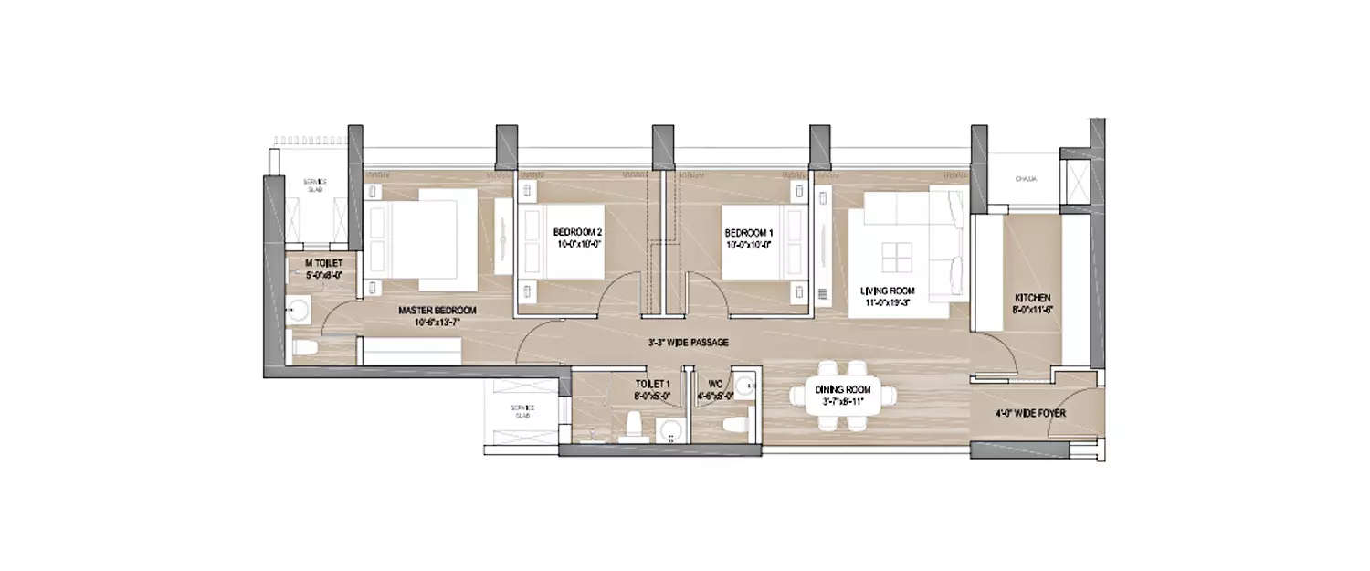 Floor plan for 3 BHK