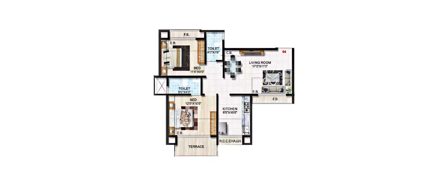 Floor plan for 2 BHK